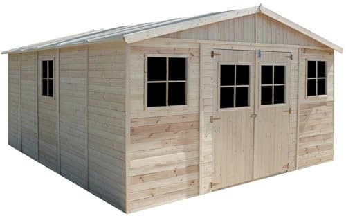 Cobertizo de Madera para jardín - A246x418x522cm/20m2 Cobertizo de Madera Natural - Taller de Jardín - Bicicleta, Almacenamiento de Herramientas TIMBELA M333