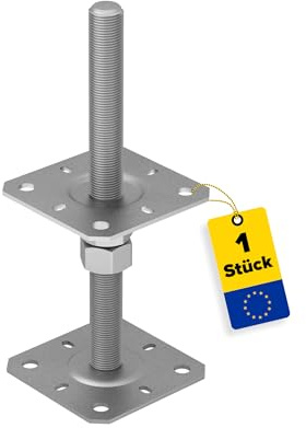 DMX - Pfostenträger höhenverstellbar 50 bis 200 mm- Pfostenträger aufschrauben - Stützenfuß - Pfostenanker - Aufschraubhülse - Anker - Gewindestange M20-250 mm - Ankerplatte 130x130x3 mm
