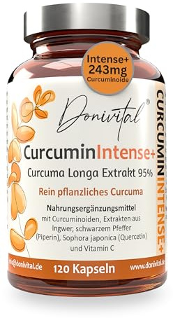 Kurkuma-Extrakt (Curcuma longa) 95% – 4 Monate Vorrat – 1 Kapsel am Tag - magensaftresistent - vegan – 243 mg Curcuminoide je Kapsel – mit Piperin & Ingwer - in Glasflasche