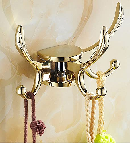 Garderobenhaken Klappbar Legierung Metall Wandhaken zum Schrauben Modern 3 Haken Handtuchhaken Kleiderhaken Einhängen Jacke Cap Taschen Schlüssel für Bad Dusche Küche, Gold