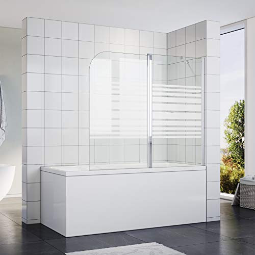 SONNI Parete Vasca da Bagno Doccia 120x140cm, Parete Sopravasca, con Barra Stabilizzatrice, Smerigliato Vetro Trasparente 5mm per Vasca da Bagno, Attacco Vasca, Schermo Doccia per Vasca