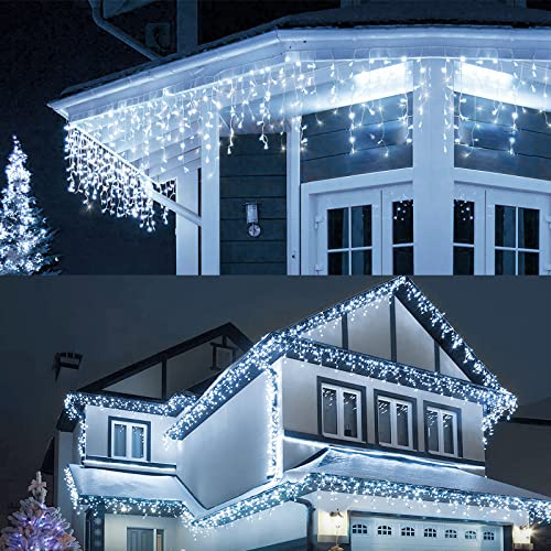 9m Eisregen Lichterkette Außen Innen, Lichterkette Strom mit Stecker, Wasserdicht Led Lichterkette Weihnachtsbaum, 8 Modi, Eiszapfen Lichtervorhang für Traufe, Treppe, Geländer, Fenster