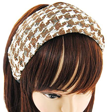 axy Breiter Haarreif mit Hahnentrittmuster - Wunderschön Stirnband Haarschmuck Haarreifen HR26 (Braun-Weiss)