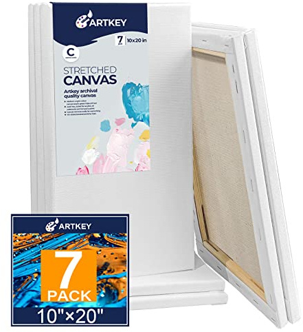 Stretched Canvas for Painting 25x50cm 7-Pack, 300 GSM Triple Primed Acid-Free 100% Cotton Framed Canvas, Large Blank Art Canvases for Acrylics Pouring Oil Watercolor Painting