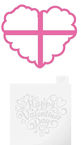 LissieLou Happy Valentine's Day Style 1 Cookie Cutter and Embosser Valentine's Day Icing Stamp Fondant Embosser - Light Pink/Clear
