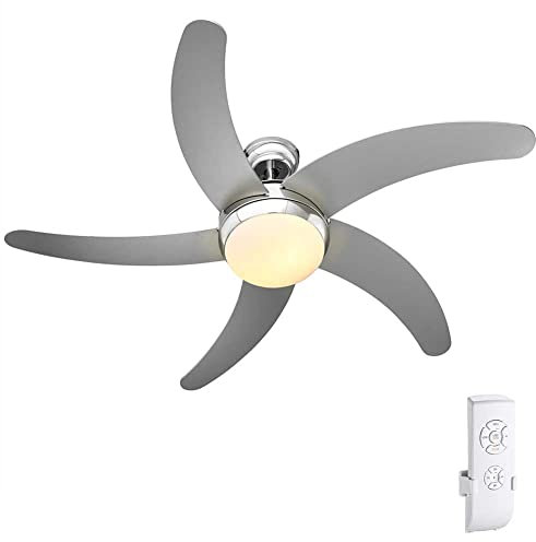 BAKAJI Ventilatore Lampadario da Soffitto 5 Pale in Legno con Lampada in Vetro Satinato 3 Velocità Inversione Rotazione Funzione Timer e Telecomando Attacco 2 Lampadine E27 Max 40W Diametro 132cm