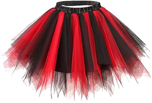 Sinalty Layered Tutu Skirt Tulle Dance Tutu Ballet Skirts Festival Tutu Costume for Women and Girls (Black Red)