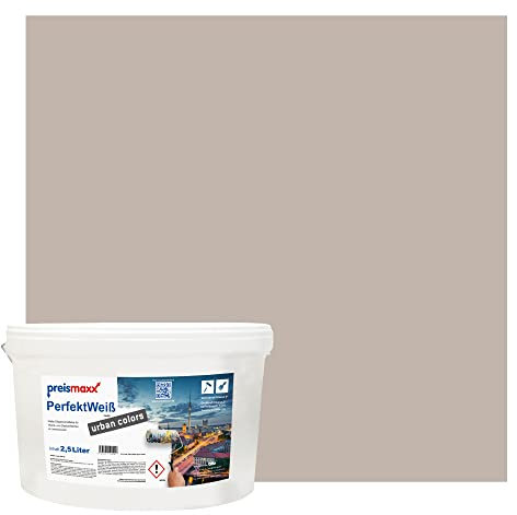 Preismaxx Perfektweiß urban colors, bunte Wandfarbe, braun, cappuccino 2,5L, Innenfarbe, hohe Deckkraft Klasse 2, matt