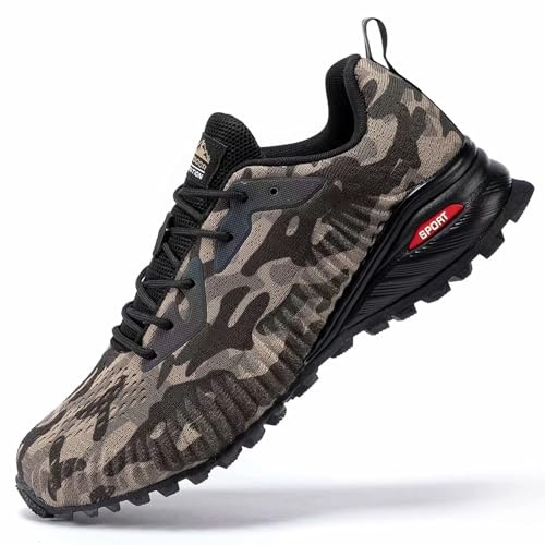 Kricely Trail Running Sneakers Herr Utomhus Halkfria Andningsaktiva Vandringsskor Trekking Tennis Lätta Sportskor Casual Sneakers, Kamouflage, 45 EU