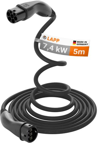LAPP Mobility Helix EV Cable de Carga Tipo 2, 7,4 kW/Autorretráctil / 32 A/Monofásico/Cable de Carga para Coches eléctricos/Modo 3 / 5m