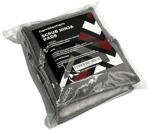 Hamblechem Scrub Ninja Detailing Pad - Interior Scrubbing Sponge (5”x3”) for Leather, Plastic, Vinyl and Upholstery Cleaning - 4 pack