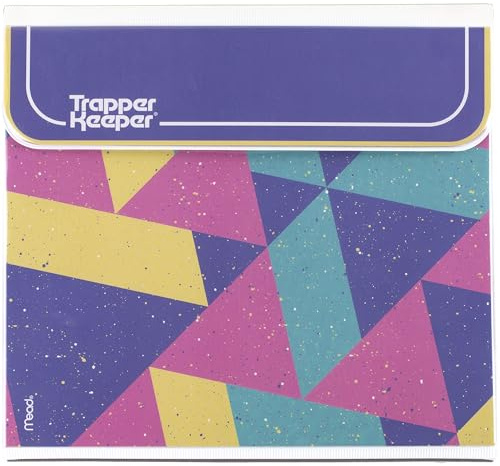 Carpeta Trapper Keeper de diseño retro, 2,5 cm, incluye 2 carpetas y bolsillo adicional, anillas metálicas y clip de resorte, almacenamiento seguro, bloque de colores, Mead School Supplies
