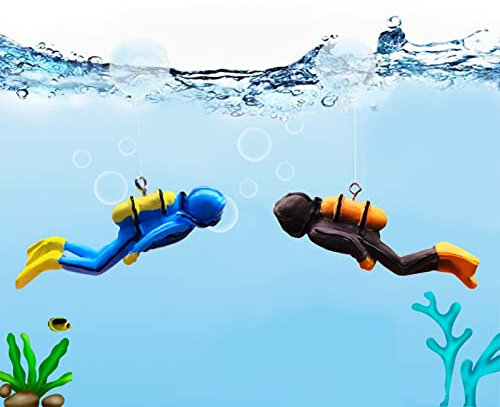 NALIX Decoration Aquarium, 2 Pcs Plongeur Ornement avec Boule Flottante, Deco Aquarium de Résine, Plongeur Décor Paysage pour Fish Tank Reservoir de Poisson Aquarium