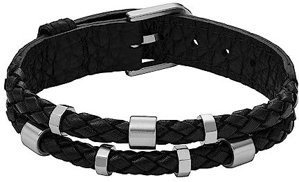Fossil Armband für Männer Leather Essentials, Schwarzes Lederarmband, Länge: 256mm, Breite: 13.7mm, JF04473040