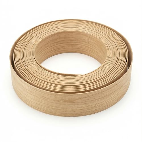 QuinnQuinn Cinta adhesiva para bordes de chapa de madera de roble real, 50 mm x 5 m, adhesivo activado por calor para encimeras de cocina, muebles gruesos y puertas, prepegada para una fácil