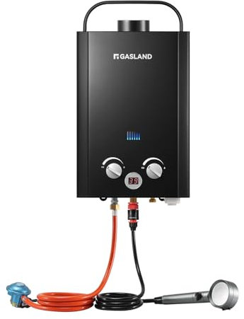 GASLAND BE158B - Scaldabagno a gas 6 l, 30/37 mbar, sistema doccia calda portatile, scaldabagno GPL istantaneo per campeggio Road Trip Hot Tap Lpg Shower