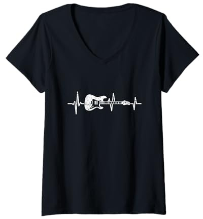 Damen Gitarrist Herzschlag Rock Musik Vintage Gitarre T-Shirt mit V-Ausschnitt