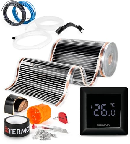 Termofol Riscaldamento Elettrico a Pavimento Set - Kit Riscaldamento con Termostato H6 Riscaldamento ausiliario Potenza 140W/m² - Superficie 8 m² Riscaldamento Elettrico a Pavimento