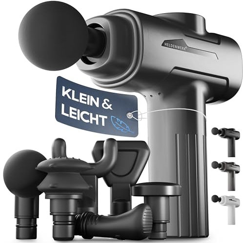 HELDENWERK Massagepistole inkl. 6 Massageköpfen & 3200 U/min I Muskel Massage-Gun mit USB-C Anschluss I Muskel Massagegerät, Massagegun, Muskelmassagepistole, Muskelpistole (Grau)