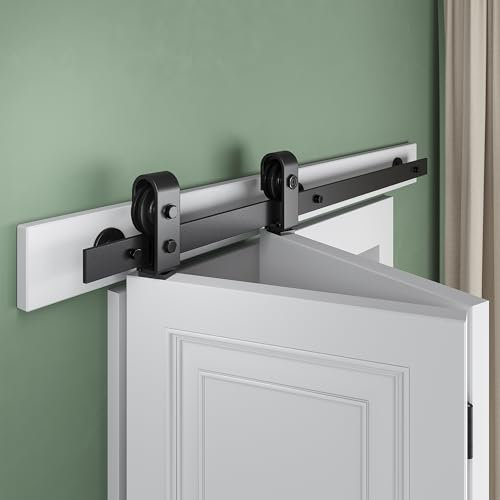 SMARTSTANDARD 40 Bifold Sliding Barn Door Hardware Kit, 3.3ft Top Mount Bi-Folding Track Kit for Double 18 Closet Pantry Laundry Doors-Smoothly and Quietly, Black [No Door]