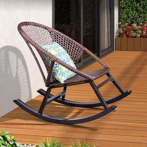 HARELA Schaukelstuhl für die Terrasse im Freien, Rattan-Schaukelstuhl mit gepolstertem Kissen, Liegestuhl für den Außenbereich, Schaukelstuhl für Wohnzimmer, Kinderzimmer, Veranda, Garten, Hinterhof