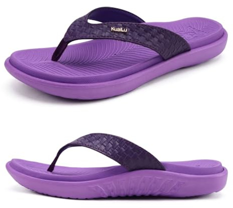 KuaiLu Morado Chanclas Mujer Verano Playa Sandalias de piscina Apoyo de Arco Ortopedicas Chanclas Zapatos Cómodos para Caminar Antideslizante Talla 39EU