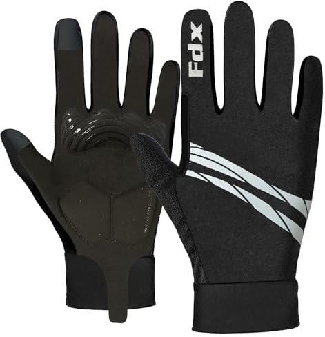 FDX Full Finger Winter Cycling Gloves, Thermal Warm, Water Resistant, Windproof, Anti- Shocking Gel Padded Palms, Touchscreen, Breathable, Anti-Slip Men Women, Racing, MTB, Riding, Running Black-L