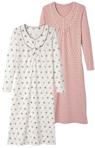 Damart Set di 2 Camicie da Notte in Jersey di Puro Cotone Pettinato,Rosa Grafico,M