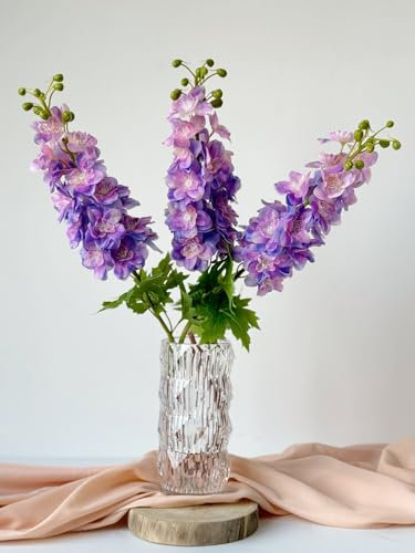 SUMTIPHUN Künstliche Ritterspornblumen, lila, groß, 80 cm, fühlt sich echt an, Latex, Rittersporn Geschenk für Mutter, moderne Wohnkultur, Wohnzimmer, Küche, Hochzeit, Party, Tischdekoration, 3 Stück