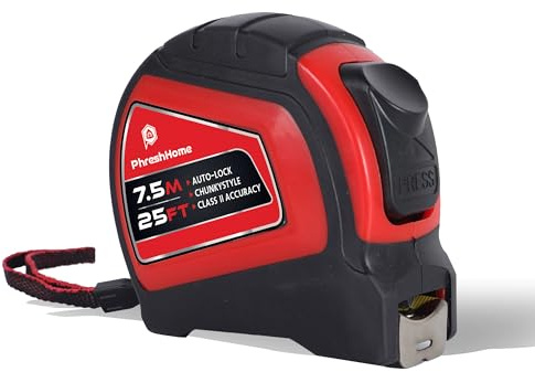7.5m 25ft Tape Measure, Auto-Lock, Extra Wide 25mm Blade, Metal Belt Clip