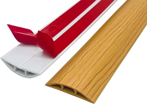 Floor Cord & Wire Cover,Self-Adhesive Flexible PVC Power Cable Channel,Cable Protector & Hider,Protect Cables & Prevent Trip Hazards,Ideal Extension Cord Cover for Office Home (Wood Grain A, 1.5M)