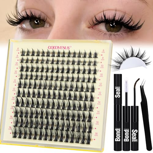 Goddvenus Manga Individual Eyelashes Kit Natural Cluster Lashes Kit Wispy Lash Clusters Anime Eyelash Clusters Japanese Style Lashes Individual Cluster DIY Eyelash Extensions Kit (8-16mm D Curl)