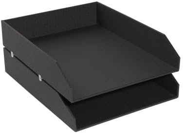 Lot de 2 Set de 2 corbeilles à courrier Office by Me®, carton recouvert papier texturé, coloris noir