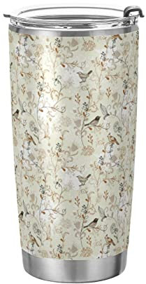 Anticsao Elegant Bird Flower Tumbler with Lid and Straw, Insulated Stainless Steel Tumbler Cup, Double Walled Travel Coffee Mug Thermal Vacuum Cups for Hot & Cold Drinks 20oz