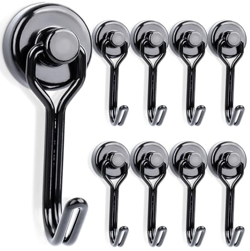 Magnetic Hooks Extra Strong 10 kg + 16 mm Neodymium Magnetic Hook Rotating Magnetic Hook Pack of 8 Magnets with Hooks Strong Magnets Hooks for Hanging Ceiling Camping Van Grills Office Hanging Garage