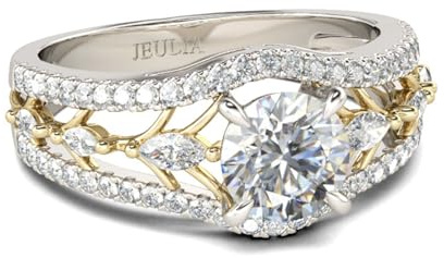 Jeulia Bagues rondes en argent sterling pour femme bagues de fiançailles bicolores avec boîte à bijoux pour femme, petite amie, anniversaire de mariage, Saint-Valentin