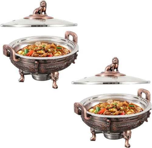 Pack Chafing Dishes & Food Warmers, Round Catering Buffet Server Set with Food Pan and Fuel Holders, for Kitchen Party Dining Buffet (Size:2pack,Color:A)