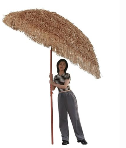 ZYBOWAYL Hawaii Sonnenschirm Strohschirm 1.6/2/2.4M Rund Gartenschirm Neigbar Strandschirm Terrassenschirm Outdoor Markt Tischschirm für Balkon, Strand, Garten, Pool (Size : 1.6m/5.2Ft)