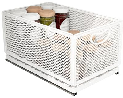 ULIKEUS Sliding Cabinet Storage Basket Organiser Drawer Self Adhesive Slide out Pantry Shelves Heavy Duty Carbon Steel Pull Out Cabinet Organiser with Handle for Bathroom Kitchen Home