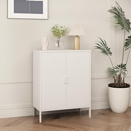 [en.casa] Armadio da Ufficio a 2 ante e 2 Ripiani Regolabili in Altezza Mobile in Acciaio per Archivio 102 x 80 x 40 cm - Bianco Opaco