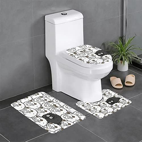 FLYIFE Badezimmermatten-Set mit Cartoon-Motiv, 3-teilig, Flanell, rutschfest, wasserabsorbierend, mit U-förmigem WC-Vorleger und WC-Deckelbezug