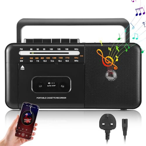 Neulriscn Cassette Player with Bluetooth, Boombox Radio AM/FM/SW, Portable Cassette Tape Player Recorder with Built-in Speaker and Earphone Jack, Support USB/TF Card, Battery Operated or AC Powered