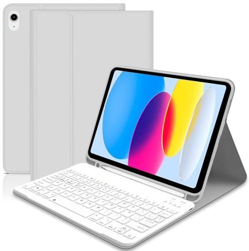 iPad 10th/(A16)11th Generation Case with Keyboard 10.9 inch 2022/11 inch 2025 - Wireless Detachable Folio Keyboard Case for iPad 11/10 Gen - Gery White