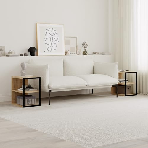 HOCUS PICUS Modernes 2er Set Sofa Beistelltische, Nachttisch Set, 3-stöckiger Beistelltisch mit Metallrahmen für Wohnzimmer, Schlafzimmer, kleine Tische 42(D) x30(B) cm, 2er-Pack (Eiche)