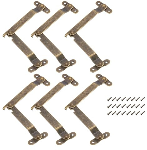 QUARKZMAN 6 Piezas Bisagras de Soporte Plegables para Tapa, Bisagras Giratorias de 180 Grados de Hierro, Estancias para Armario y Cajas de Madera