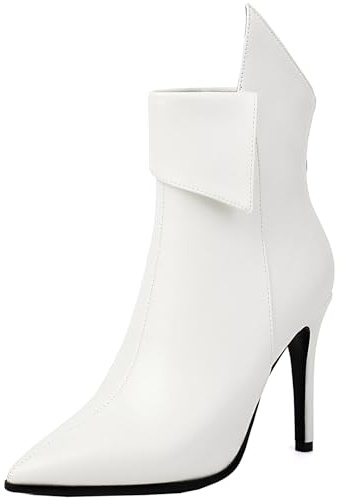 Cocey Botines de tacón de aguja puntiagudos brillantes para mujer
