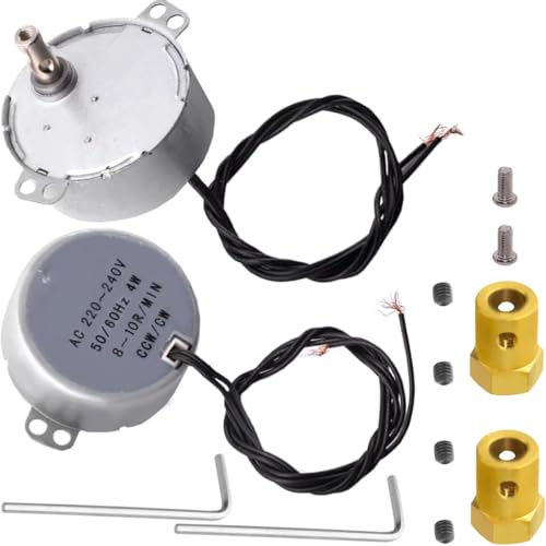 JYUDAUFU 2 Stück TYC50 Synchronmotor 8-10RPM AC 220~240V 4W 50/60Hz CW/CCW Rotationsgetriebe Permanentmagnetmotor mit 7mm flexiblem Kupplungsstecker, für Mikrowellen-Drehteller/Heizer/DIY