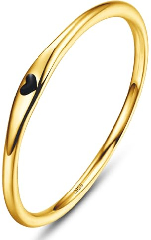 BONLAVIE 925 Sterling Silber einfache Carve Herz Hochzeit Band stapelbar Versprechen Ring für Sie 5-10
