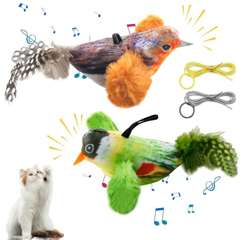 2 Stück Fliegender Vogel Katzenspielzeug, Katzenspielzeug Vogel Flattern | Elektrisches Vogelspielzeug für Katzen, Interaktives Katzenspielzeug, Flying Bird Cat Toy, Zwitschernder Vogelspielzeug