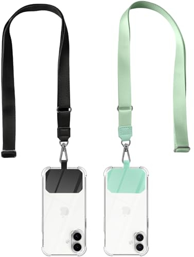 Woijrly 2 pezzi Cordino per Cellulare Telefono Universale Tracolla Regolabile Collana Collo Catena Laccio per Cellulare e Patch Telefono per Maggior Parte Smartphone IPhone Samsung Xiaomi, Nero+Verde